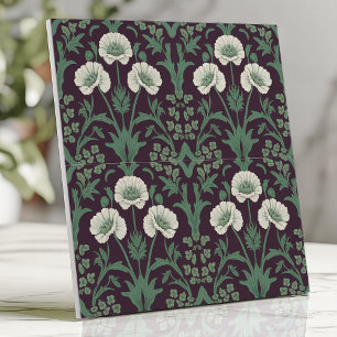 Azulejo De Cerâmica Estilo William Morris Verde e Floral Marfim