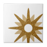 Azulejo De Cerâmica Estouro Moderno do Século médio Desativado<br><div class="desc">Médio moderno do século com inspiração de design com um solteiro vintage retro gold starburst off para baixo à direita, num fundo branco. Design simples e limpo moderno. Crie seu próprio azulejo personalizado carregando uma nova imagem ou use o botão "mensagem" para entrar em contato com o designer para obter...</div>