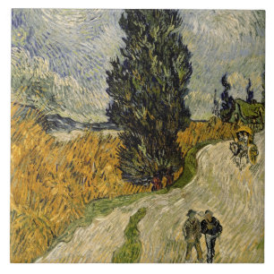 Azulejo De Cerâmica Estrada com ciprestes, 1890 de Vincent van Gogh  