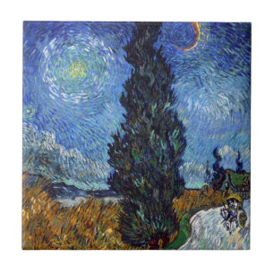 Azulejo De Cerâmica Estrada com Ciprestes Impressionismo de Van Gogh