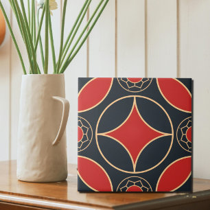 Azulejo De Cerâmica estrela art déco em vermelho e preto