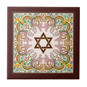 Azulejo De Cerâmica Estrela da Arte Judaica Barroca David Vintage