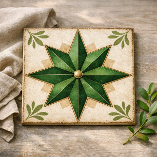 Azulejo De Cerâmica Estrela de 8 pontas em esmalte falso Esmeralda