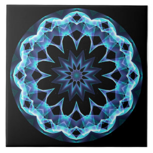 Azulejo De Cerâmica Estrela de cristal, mandala azul de incandescênci