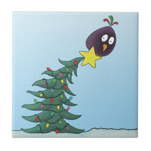 Azulejo De Cerâmica Estrela de Natal de Pássaro de Cartoon