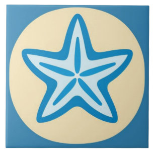 Azulejo De Cerâmica Estrela-do-mar Azul em Círculo Amarelo