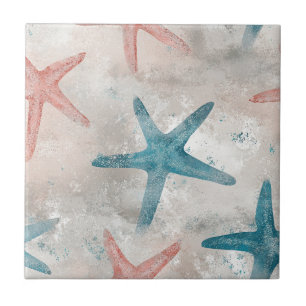 Azulejo De Cerâmica Estrela-do-mar Azul Tropical com Impressão Manchad
