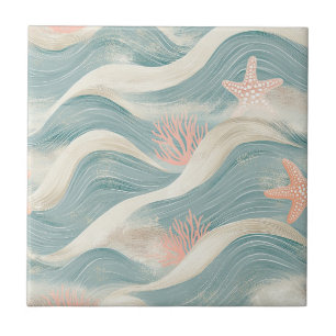 Azulejo De Cerâmica Estrela-do-Mar Costeira em Padrão de Ondas de Arei
