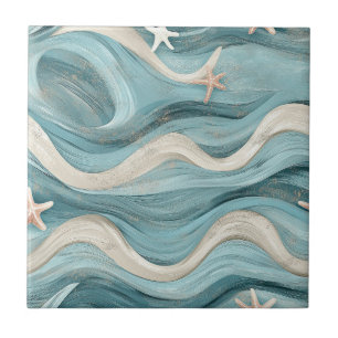 Azulejo De Cerâmica Estrela-do-Mar Costeira em Padrão de Ondas de Arei