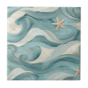 Azulejo De Cerâmica Estrela-do-Mar Costeira em Padrão de Ondas de Arei