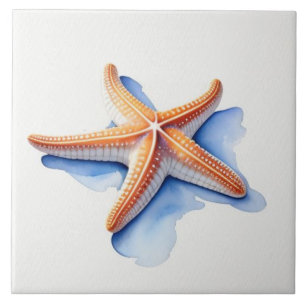 Azulejo De Cerâmica Estrela do Mar e Silhueta Azul