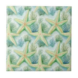 Azulejo De Cerâmica Estrela-do-Mar Elegante - Decoração Costeira, Náut