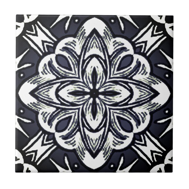 Azulejo De Cerâmica Estrela Geométrica de Aquarela em Cinzas Grafitas  (Frente)