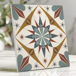 Azulejo De Cerâmica Estrela Geométrica Moderno de Meados do Século 