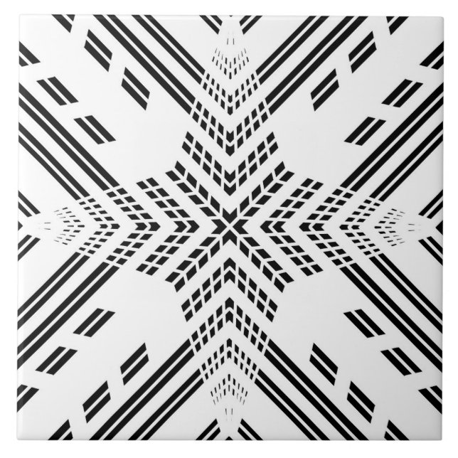 Azulejo De Cerâmica Estrela Geométrica Preta e Branca (Frente)