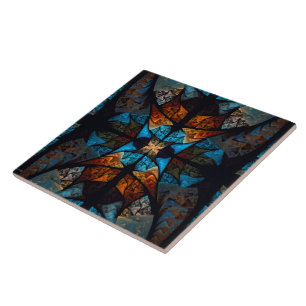 Azulejo De Cerâmica Estrela Matelassada Abstrata em Azuis