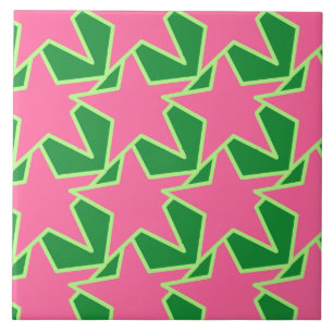 Azulejo De Cerâmica Estrela moderna geométrica - rosa e verde da