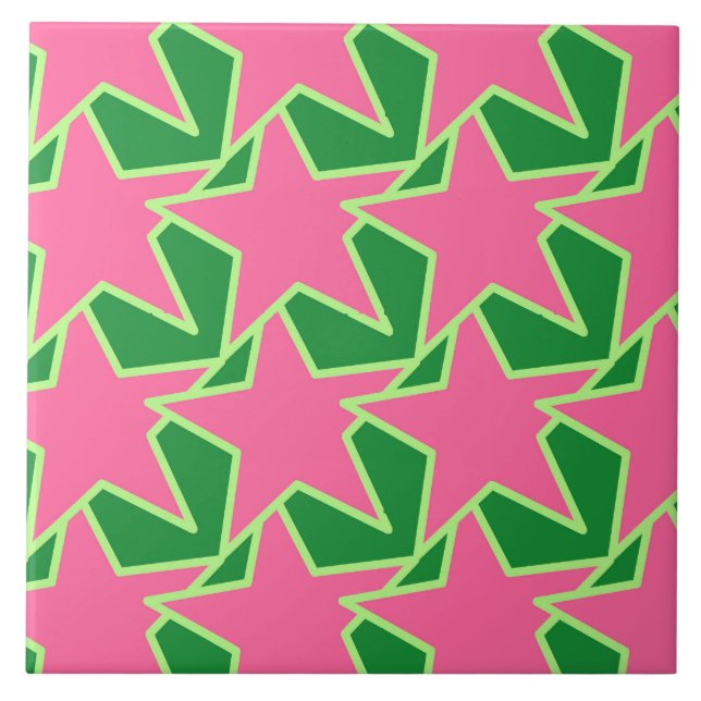 Azulejo De Cerâmica Estrela moderna geométrica - rosa e verde da (Frente)