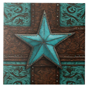 Azulejo De Cerâmica Estrela Ocidental do País Primitivo Turquesa Marro