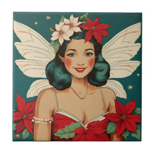 Azulejo De Cerâmica Estrela Pin-Up Tropical de Natal dos Anos 50