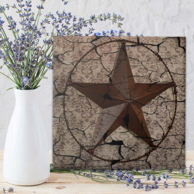 Azulejo De Cerâmica Estrela Primitiva do Texas no Oeste Russo (Rustic Western Country Primitive Texas Star Tile)