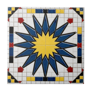 Azulejo De Cerâmica Estrela Tradicional Azul e Amarela Marroquina Zell