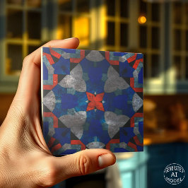 Azulejo De Cerâmica Estrela Vermelha Vibrante com Acentos Azuis Suaves