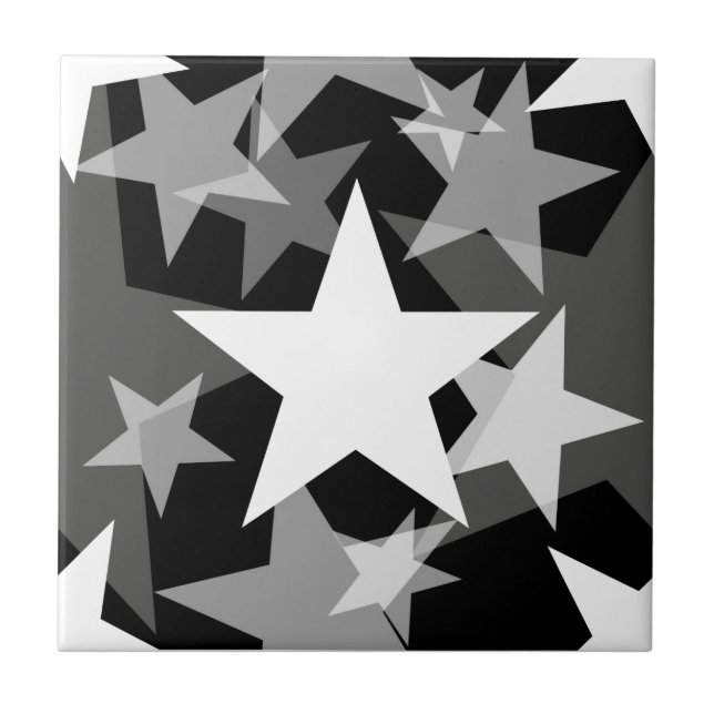 Azulejo De Cerâmica Estrelas 3 preto e branco (Frente)