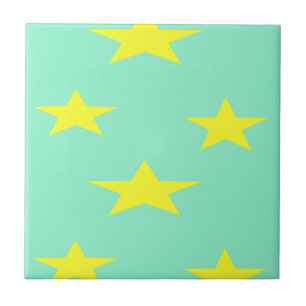 Azulejo De Cerâmica Estrelas amarelas na turquesa