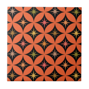 Azulejo De Cerâmica Estrelas Atômicas de Meados do Século em Círculos
