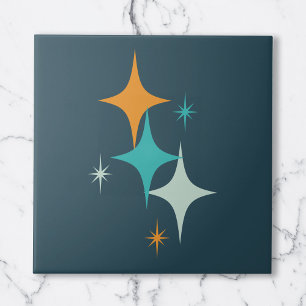 Azulejo De Cerâmica Estrelas Atômicas de Meados do Século em Verde Águ
