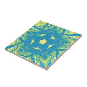 Azulejo De Cerâmica Estrelas Azuis e Amarelas