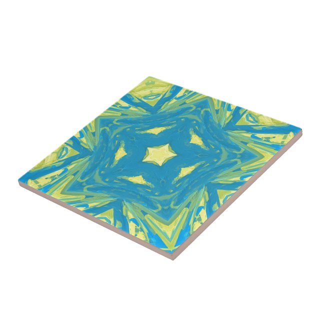 Azulejo De Cerâmica Estrelas Azuis e Amarelas (Lateral)