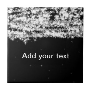 Azulejo De Cerâmica Estrelas brilhantes de brilho preto simples adicio