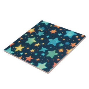Azulejo De Cerâmica Estrelas brilhantes em azul