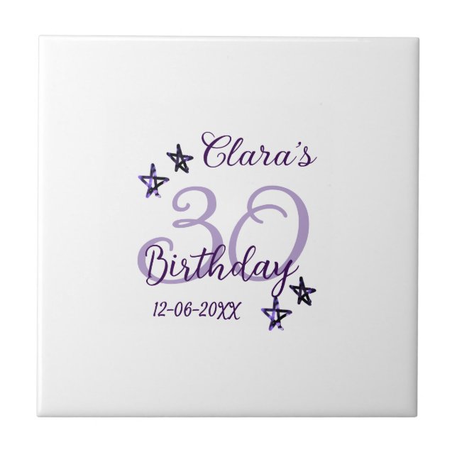 Azulejo De Cerâmica Estrelas brilhantes roxas retro moderno aniversári (Frente)