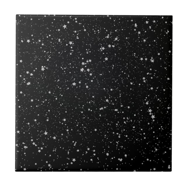 Azulejo De Cerâmica Estrelas de Brilho2 - Preto Prateado (Frente)