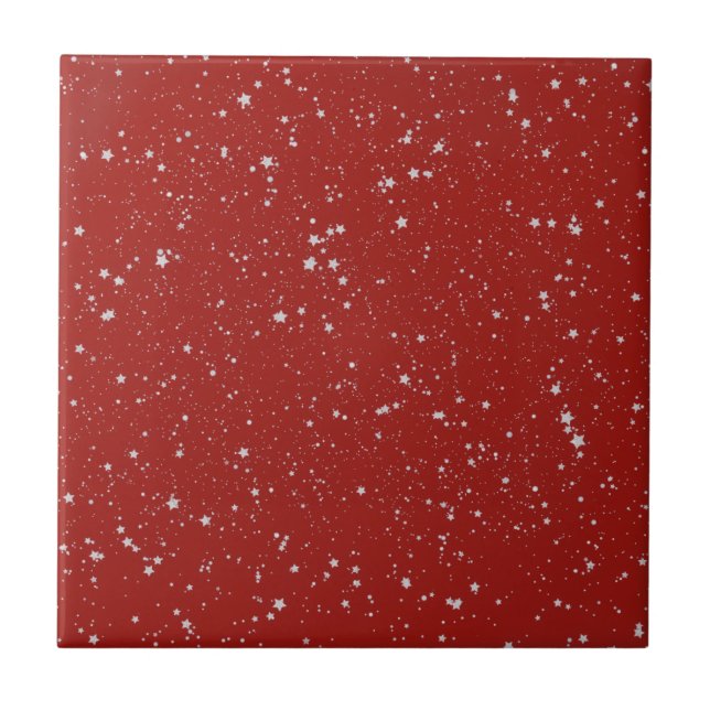 Azulejo De Cerâmica Estrelas de Brilho - Vermelho Prateado (Frente)