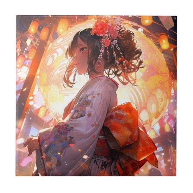 Azulejo De Cerâmica Estrelas de Meninas de Anime (Frente)