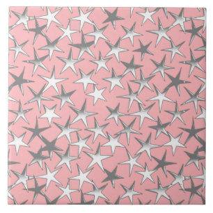 Azulejo De Cerâmica Estrelas de prata, de rosa-casca