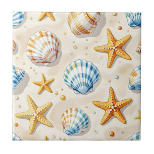 Azulejo De Cerâmica Estrelas-do-Mar Conchas Marinhas Padrão de Praia