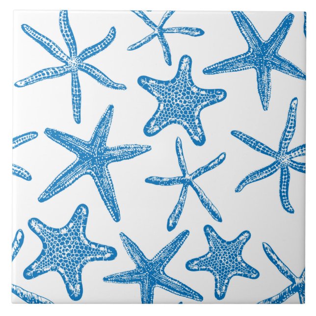 Azulejo De Cerâmica Estrelas do mar em azul (Frente)