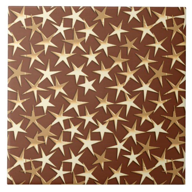Azulejo De Cerâmica Estrelas Douradas de chocolate marrom (Frente)