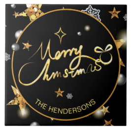 Azulejo De Cerâmica Estrelas Douradas de Metálico Preto do Luxo Person