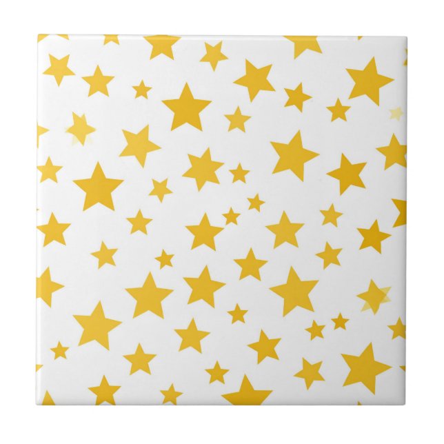 Azulejo De Cerâmica estrelas douradas em fundo branco (Frente)