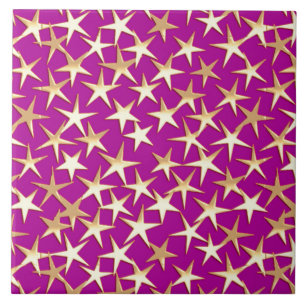 Azulejo De Cerâmica Estrelas Douradas no roxo ametista