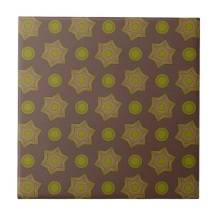 Azulejo De Cerâmica Estrelas e círculos em castanho e verde