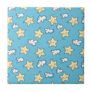Azulejo De Cerâmica Estrelas e nuvens brancas Céu azul