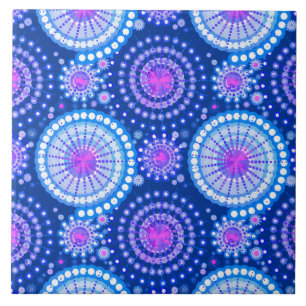 Azulejo De Cerâmica Estrelas e pinhões, azul de cobalto e branco