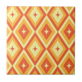 Azulejo De Cerâmica Estrelas Explodindo em Diamantes Laranja Vermelho